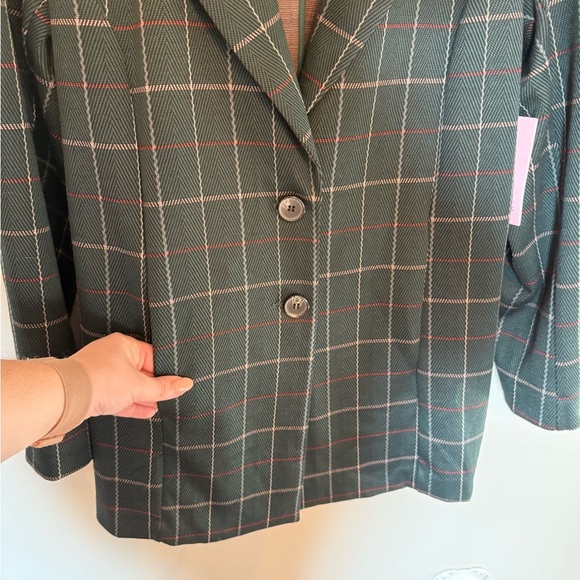 Avec Les Filles • NWT Oversized Knit Plaid Green Plaid Blazer Preppy Academia - Picture 8 of 12